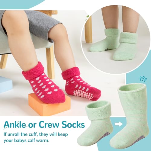 Eocom 6 Pairs Baby Boy Girl Non Slip Socks Child Toddler Winter Thick Soft Wool Kids Warm Socks with Grips(Stripe/Heart, 0-12 Months) - Image 4