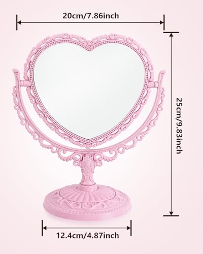 JDPEYI Heart Shaped Cute Vanity Princess Mirror for DeskDoubleSided Rotatable Table with Stand Downtown Girl Room Coquette Decor Pink - Image 3