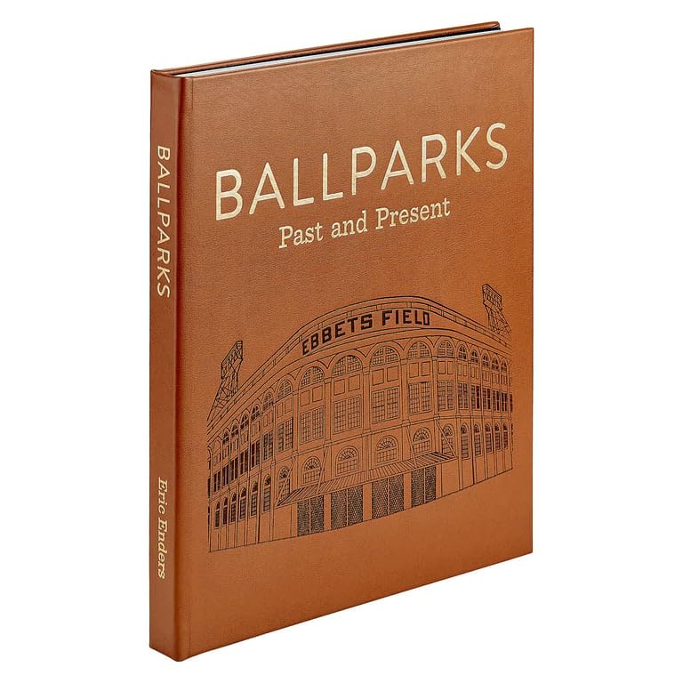 Ballparks Past and Present - Graphic Image Leather Bound Book Tan - Fine Collectible Edition - Made in USA