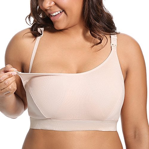 Gratlin Women's Plus Size Nursing Bra Sports Maternity Support Cotton Breastfeeding Bras Beige Large - Image 1