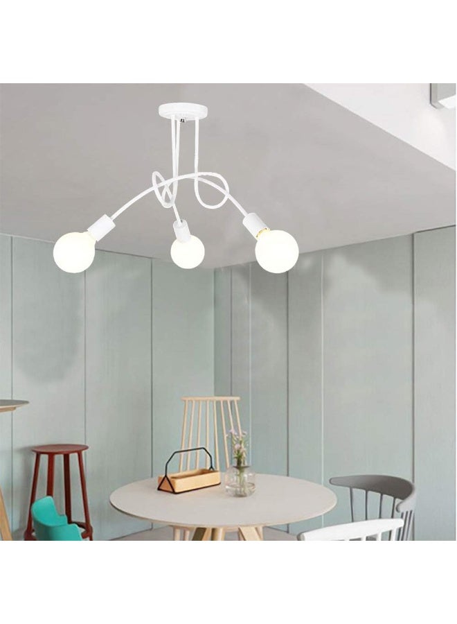 Industrial Retro Metal Ceiling Light Shade E27 Modern Pendant Light for Living Room, Bedroom, Dining Room (White, 3 Lamps) Without Bulbs - Image 1