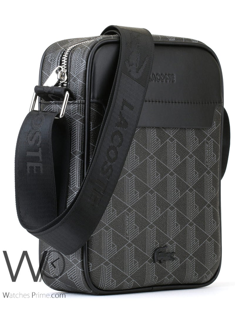 Lacoste Crossbody Messenger Black Leather Bag For Men - Image 5