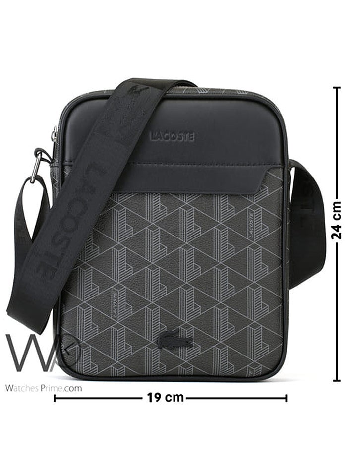 Lacoste Crossbody Messenger Black Leather Bag For Men - Image 3