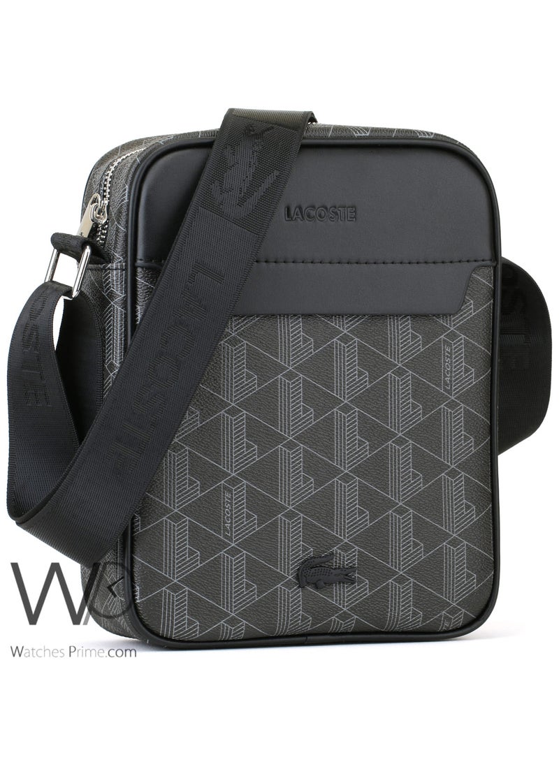 Lacoste Crossbody Messenger Black Leather Bag For Men - Image 4