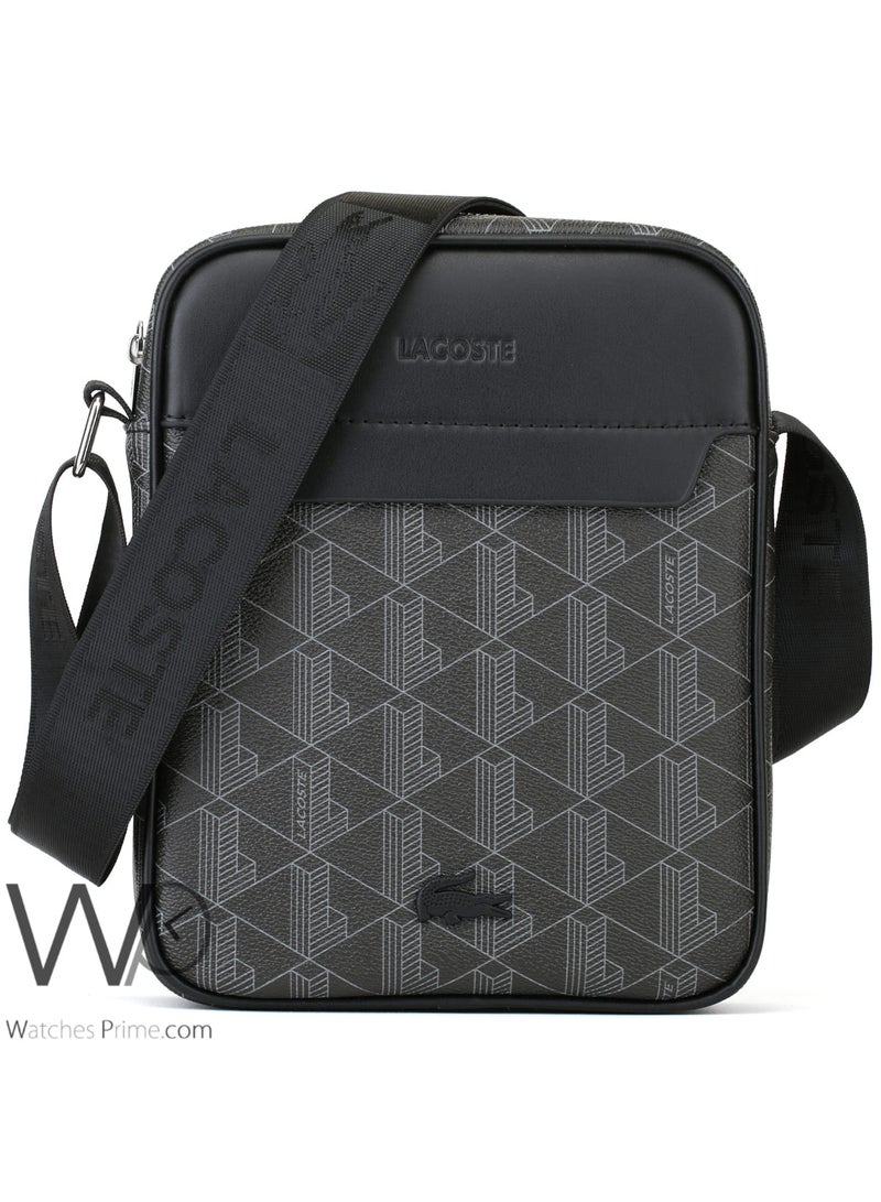 Lacoste Crossbody Messenger Black Leather Bag For Men - Image 1
