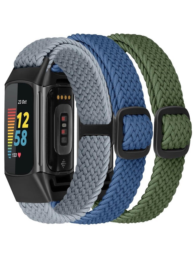 ShuYo Braided Stretchy Solo Loop Bands Compatible With Fitbit Charge 5/6 (3 Pack) - Nylon Elastic Straps Wristbands for Women/Men - Image 1