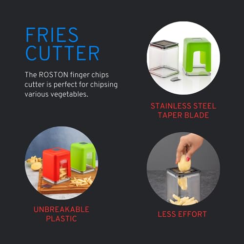 ROSTON French Fries Cutter Potato Finger Chips Cutter chipser Maker Powerful Blade,Plastic,Green - Image 3