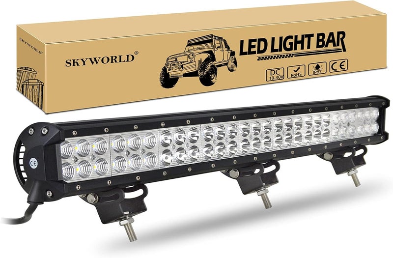 سكاي وورلد شريط إضاءة عمل LED من مقاس 25 بوصة بقدرة 162 واط، شعاع مدمج بقعة وفيض، 12V 24V، أضواء القيادة للطرق الوعرة ومصباح ضباب لسيارة شاحنة 4x4 ومركبة ATV وSUV وقارب، مقاوم للماء، أبيض 6000K - Image 1