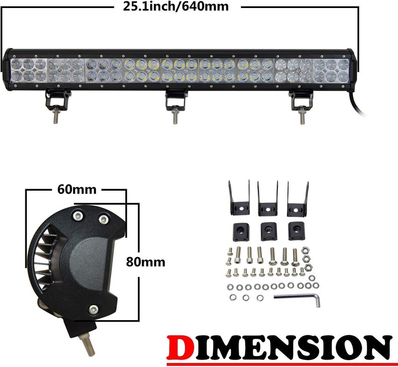 سكاي وورلد شريط إضاءة عمل LED من مقاس 25 بوصة بقدرة 162 واط، شعاع مدمج بقعة وفيض، 12V 24V، أضواء القيادة للطرق الوعرة ومصباح ضباب لسيارة شاحنة 4x4 ومركبة ATV وSUV وقارب، مقاوم للماء، أبيض 6000K - Image 2