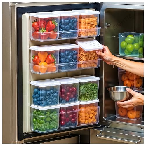 Eightiz Fridge Storage Boxes (Pack of 8) Freezer & Refrigerator Organizer Containers Kitchen Storage Container Set Kitchen Accessories Items for Home 800 ml Food Storage Box, Plastic, White - Image 1