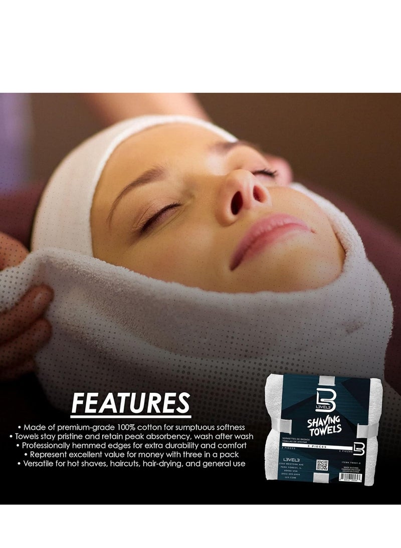 L3VEL3 Level 3 Face Towels - Barber and Salon Hair Stylist White Cotton Cloth - Soft, Light and Absorbent White - Image 2