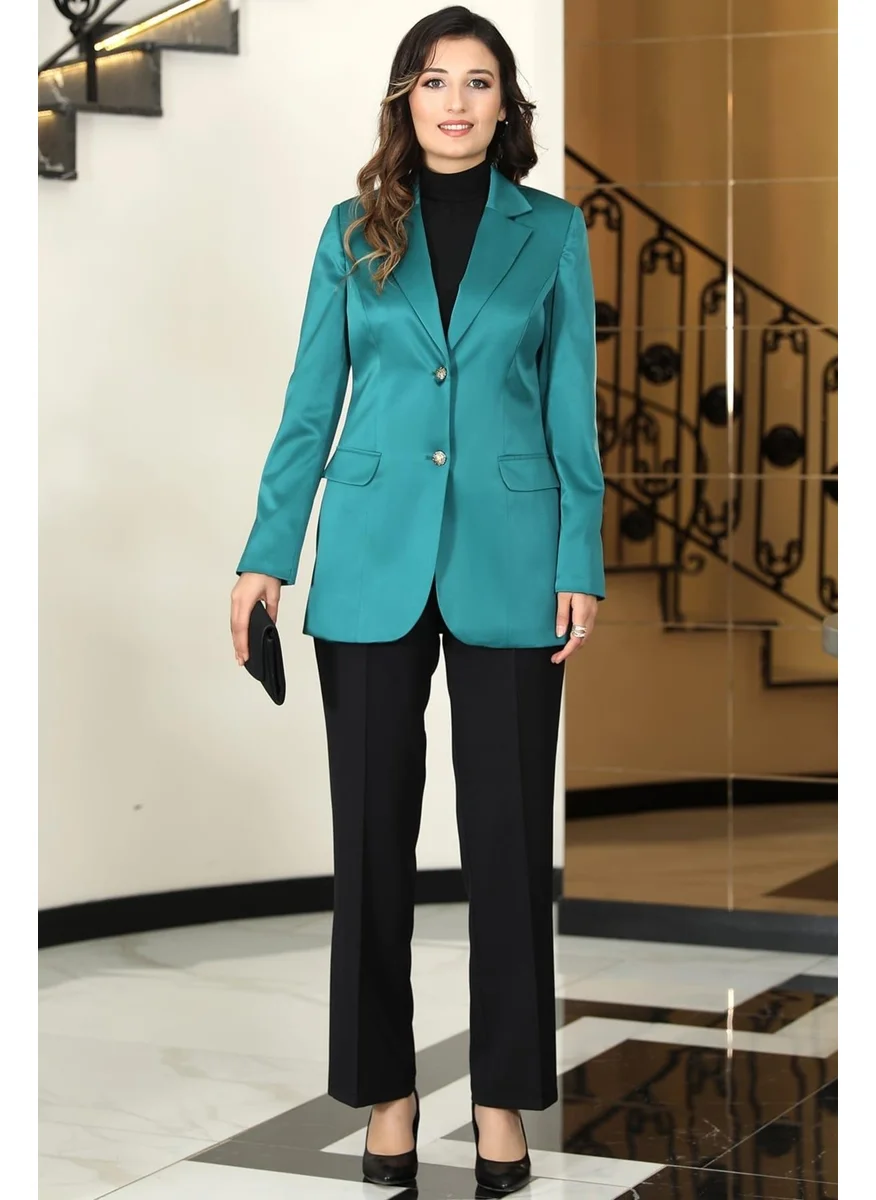 Esilanur Yaren Lined Satin Jacket Green