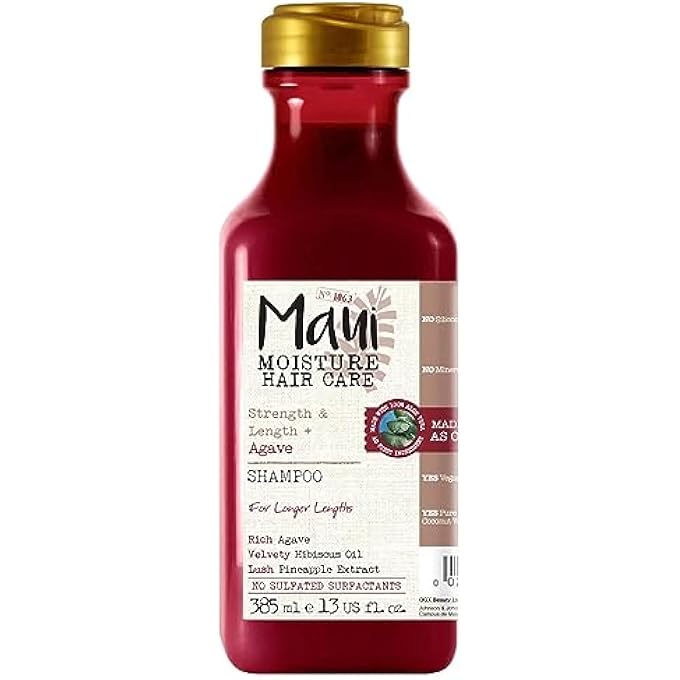 MAUI MOISTURE STRENGTH & ANTI-BREAKAGE + MOISTURIZING AGAVE SHAMPOO FOR COLOR TREATED OR CHEMICALLY DAMAGED HAIR, VEGAN, SILICONE- & PARABEN-FREE WITH SULFATE-FREE SURFACTANTS, 13 FL OZ - Image 1