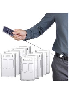 KASTWAVE Heavy-Duty Badge Holders Rigid Hard Plastic ID Access Vertical Badge Holder Dual 2 Sided ID Badge Holder Transparent Plastic Credit Card Protector ID Card Case(10 Pieces)  - Image 1