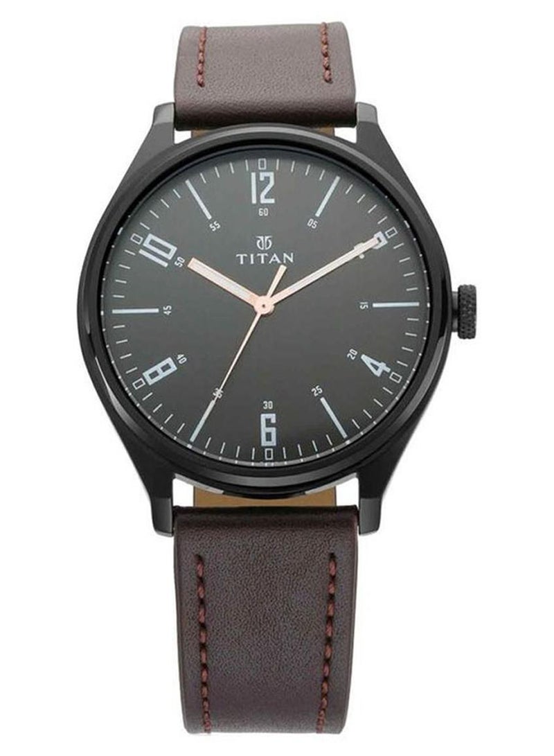 تيتان ساعة Workwear بمينا سوداء وحزام جلدي بني 1802NL01 - Image 1