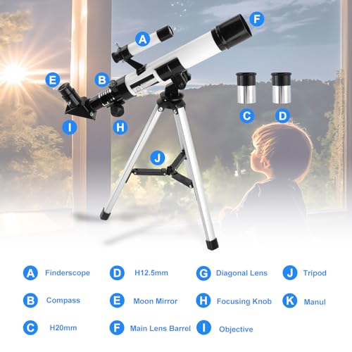 BESIMLI Telescope for Kids & Beginners 40mm Aperture 400mm AZ Mount Astronomical Refracting Telescope with Finder Scope Compass and Tripod - Image 5