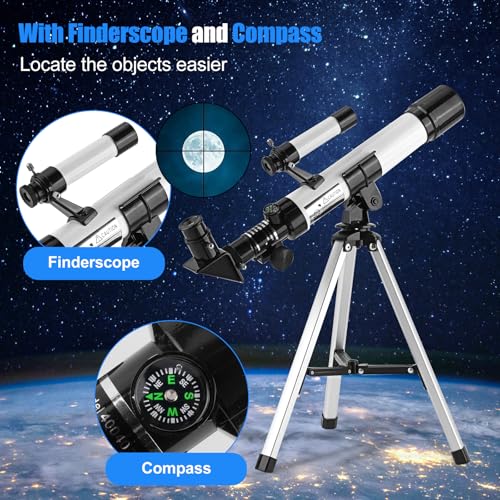 BESIMLI Telescope for Kids & Beginners 40mm Aperture 400mm AZ Mount Astronomical Refracting Telescope with Finder Scope Compass and Tripod - Image 3