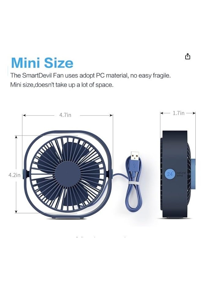 SmartDevil Small Personal USB Desk Fan,3 Speeds Control Adjustable  Portable Desktop Table Cooling Fan Powered by USB,Strong Wind,Quiet Operation,for Home Office Car Outdoor Travel (Blue) - Image 4