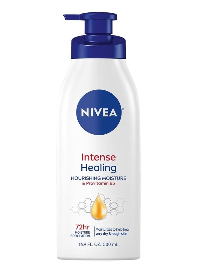 Nivea Intense Healing Body Lotion, 72 Hour Moisture for Dry to Very Dry Skin, Body Lotion for Dry Skin, 16.9 Fl Oz Pump Bottle - Image 1