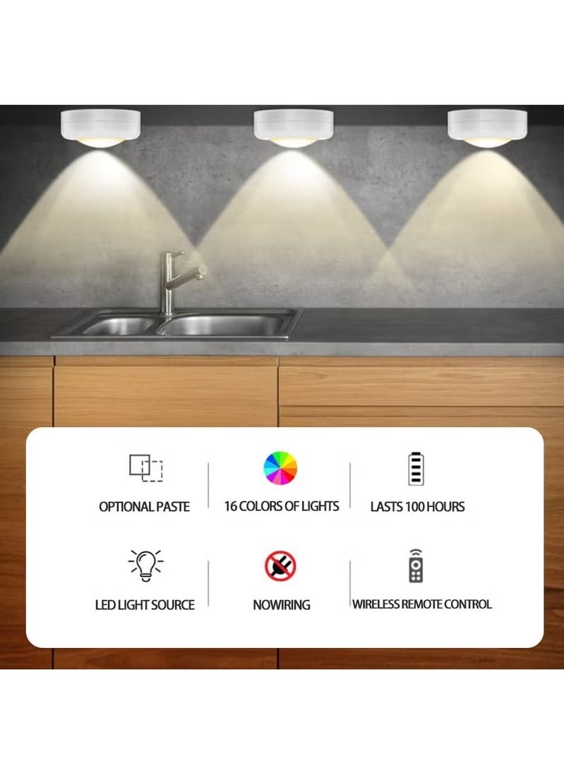 MIXDE - Wireless Under Cabinet Lights with Remote 3 Pack – 16 LED Colour Changing Under Cabinet Touch Control, Battery Operated, Kitchen Lights with Adjustable Brightness, Under Counter Push Lights - Image 1