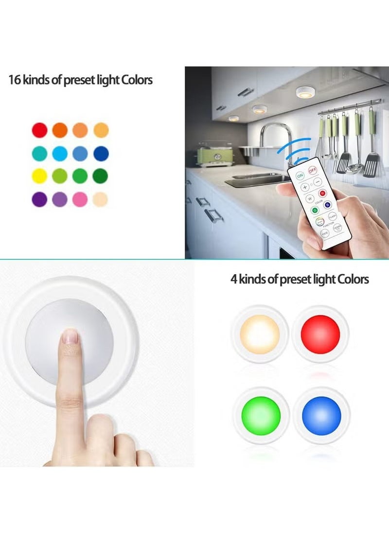 MIXDE - Wireless Under Cabinet Lights with Remote 3 Pack – 16 LED Colour Changing Under Cabinet Touch Control, Battery Operated, Kitchen Lights with Adjustable Brightness, Under Counter Push Lights - Image 1