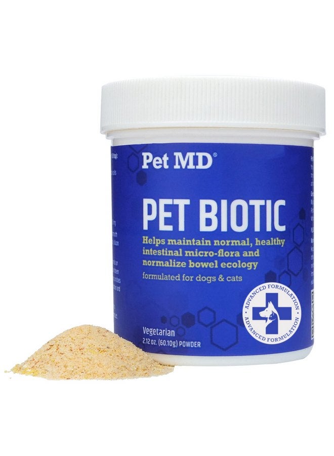 بيت إم دي Pet MD Biotic Probiotics for Dogs & Cats - مسحوق البريبايوتيك والألياف والبروبيوتيك - تخفيف الغازات والإمساك ومضاد الإسهال - توازن البكتيريا الهضمية واستعادة صحة الأمعاء للكلاب والقطط - 2.12 أونصة - Image 1