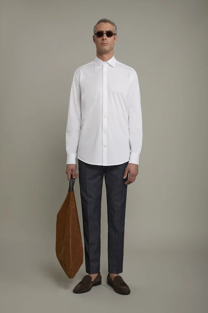 Men's long-sleeved polo shirt with classic collar 100% piquet cotton regular fit - White