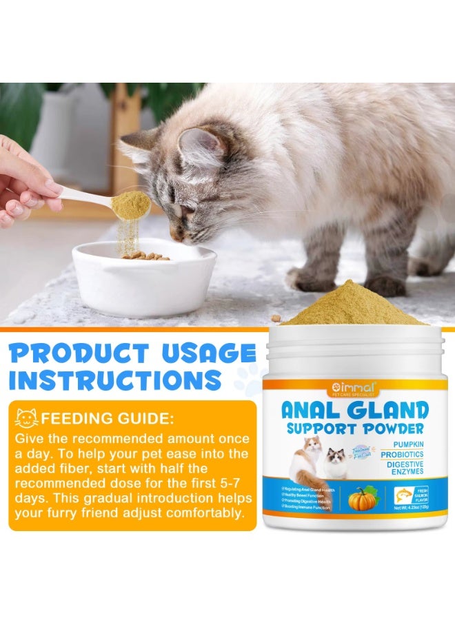 Oimmal 120 جرام مسحوق دعم الغدد الشرجية للقطط مع اليقطين والبروبيوتيك وإنزيمات الهضم يعزز وظيفة الأمعاء الصحية وصحة الغدد الشرجية بنكهة السلمون الطازج معزز مناعة القطط - Image 2