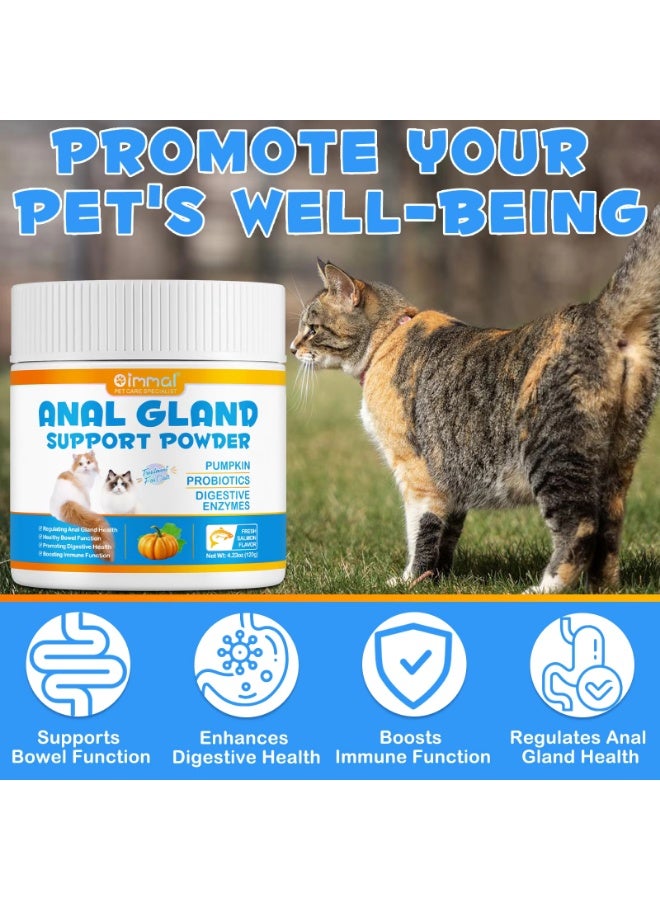 Oimmal 120 جرام مسحوق دعم الغدد الشرجية للقطط مع اليقطين والبروبيوتيك وإنزيمات الهضم يعزز وظيفة الأمعاء الصحية وصحة الغدد الشرجية بنكهة السلمون الطازج معزز مناعة القطط - Image 3