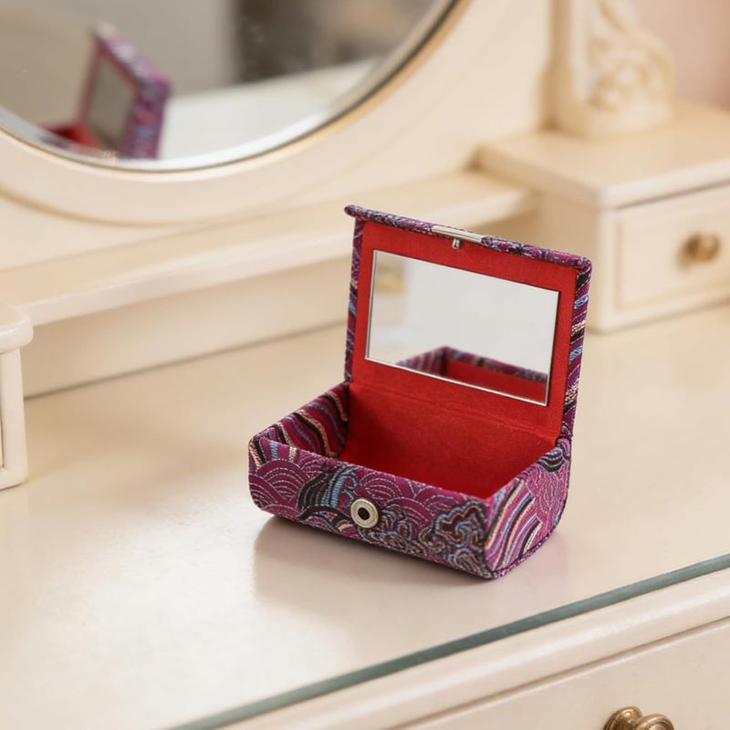 Asian Lipstick Case: Lip Gloss/Balm Holder Organizer - Travel Size Chinese Style Coin Purse/Trinket Keepsake Case with Built-in Mirror for Cosmetic, Purple - Image 3