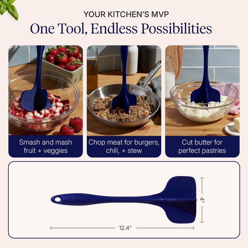 GIR: Get It Right Silicone Potato Masher & Quad Meat Chopper - 12 In Navy - Heat Resistant up to 425Â°F Fiberglass Core - 7-Blade Ground Meat Chopper & Food Masher - Dishwasher Safe Kitchen Gadget - Image 3