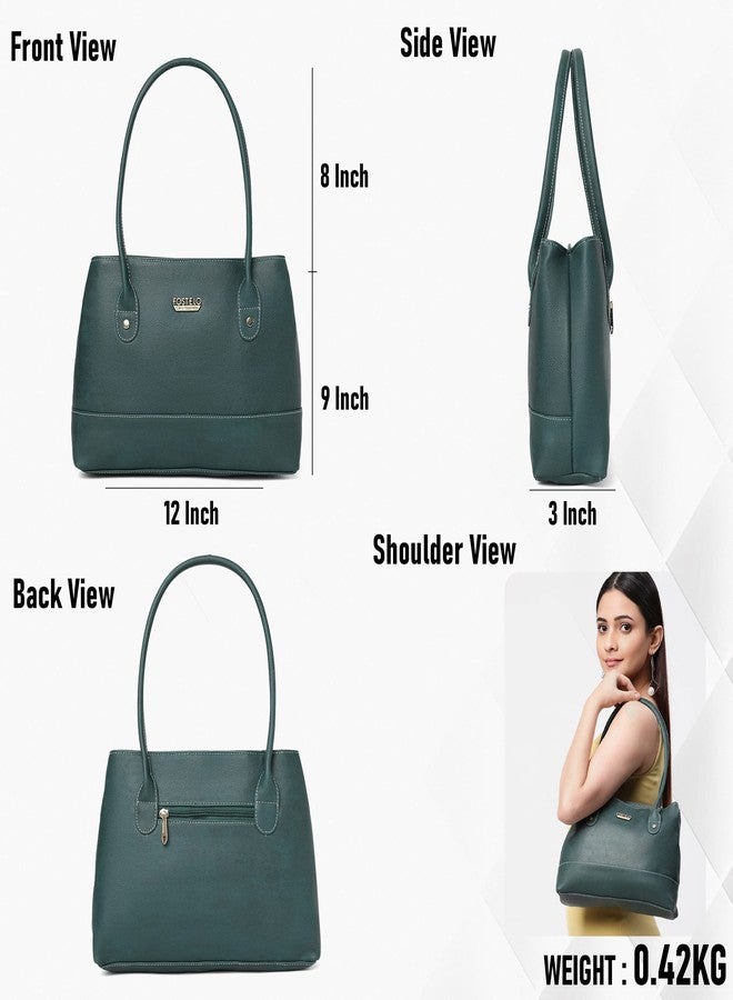 Fostelo Women's Feathers Satchel Tote Handbag for Women | Ladies Purse | Stylish Shoulder Bag | Gift For Women | Green - Image 3