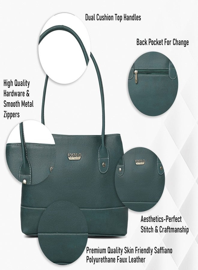 Fostelo Women's Feathers Satchel Tote Handbag for Women | Ladies Purse | Stylish Shoulder Bag | Gift For Women | Green - Image 2