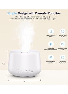 VKL Humidifier Oil Fragrance Diffuser Bluetooth Speaker 5.0 500ML Aromatherapy Diffusers for Aroma Essential Oils Large Room Bedroom Office Home 14 Colors Night Light with Remote 4 Timers  - Image 5