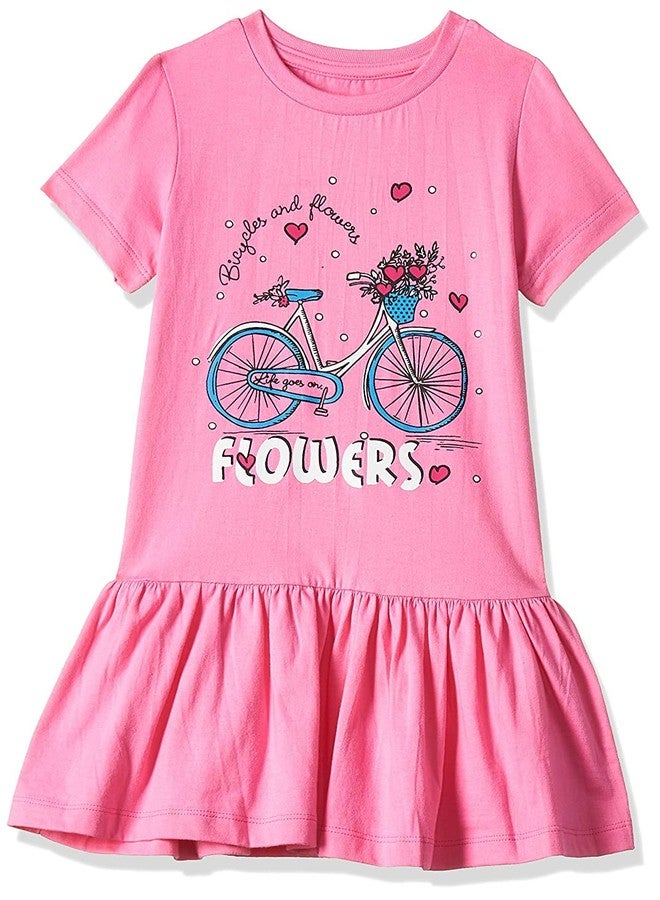 T2F Girls Cotton Printed Regular Fit Casual Dress Light Pink