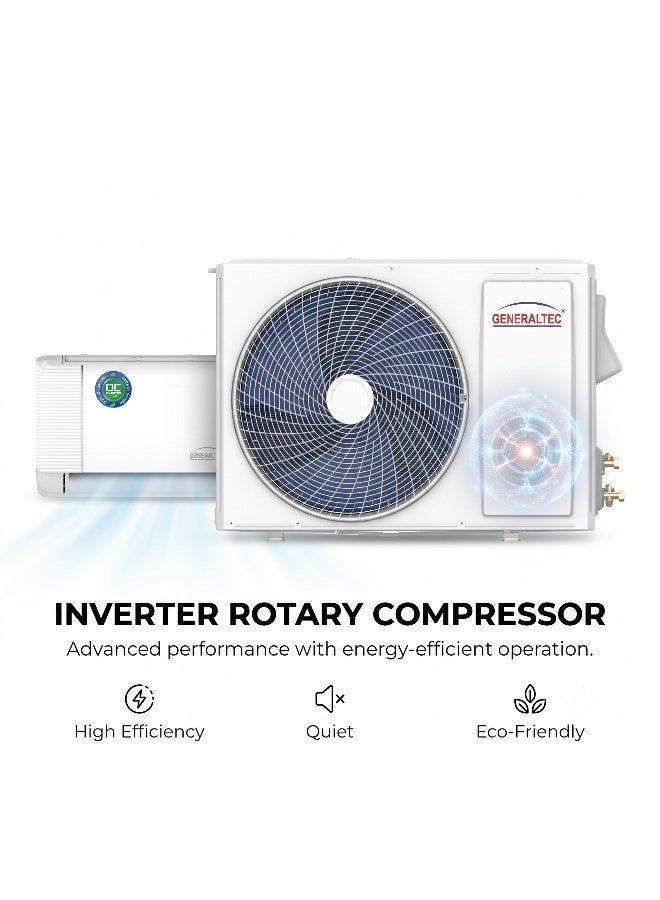 Generaltec 1.5 Ton Inverter Split Air Conditioner, T3 Rotary DC Inverter Compressor for UAE Heat | Energy Saving AC | Turbo Cooling | 4D Air Flow | Golden Fin | Low Noise | Model GSIAC18NQIV | 2 Years Full + 7 Years Compressor Warranty 2400 W GSIAC18NQIV white - Image 3