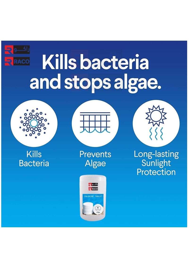 RACO - RACO Swimming Pool Chlorine Tablet Multi-Functional Slow Dissolving Long Lasting Disinfection Treatment 250grm x 100 Tablets, 25Kg. - Image 1