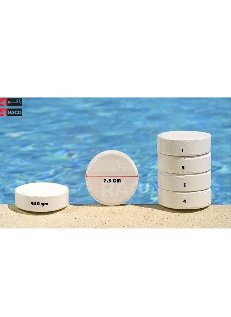 RACO - RACO Swimming Pool Chlorine Tablet Multi-Functional Slow Dissolving Long Lasting Disinfection Treatment 250grm x 100 Tablets, 25Kg. - Image 1