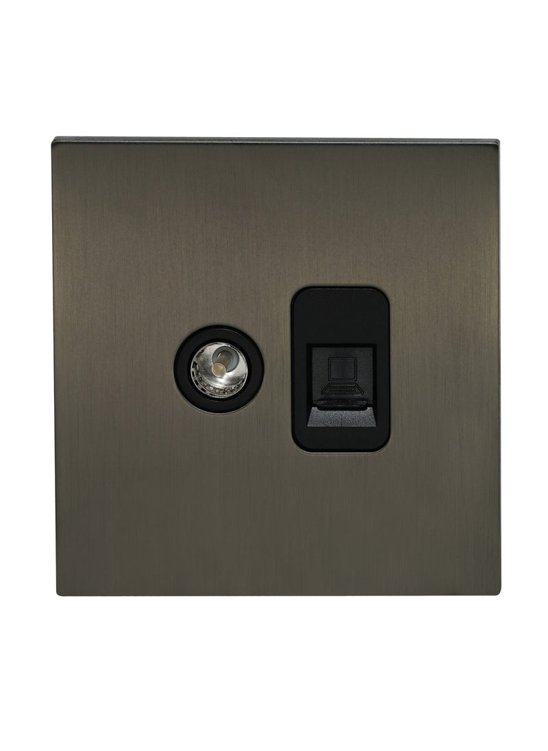 Donmarco - TV + Computer Socket – Stainless Steel Panel, RJ45/CAT6 Network and TV Connection , Fire-Resistant , 3-Year Warranty (Gun Grey) - Image 1