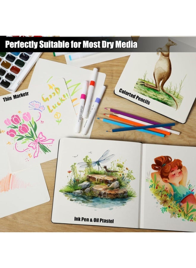دفتر رسم غلاف مقوى مربع 8 × 8 بوصة – مفكرة فنية متعددة الوسائط بورق رسم سميك 120 رطلاً/200 جم/م²، صفحات مثقبة، 120 صفحة / 60 ورقة، مناسبة للفحم وأقلام الأكريليك وأقلام الحبر وأقلام التلوين والباستيل الزيتي - Image 5