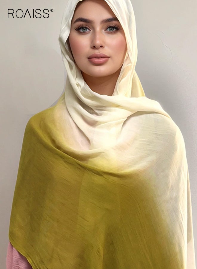 رويس وشاح نسائي من القطن متدرج الألوان مع أطراف هامشية، شال أنيق وخفيف الوزن، إكسسوار أنيق للرأس للارتداء اليومي - Image 1