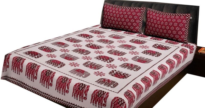 AARAV 200 TC Cotton Double Bedsheet with 2 Pillow Covers Bordered Maroon - Image 1