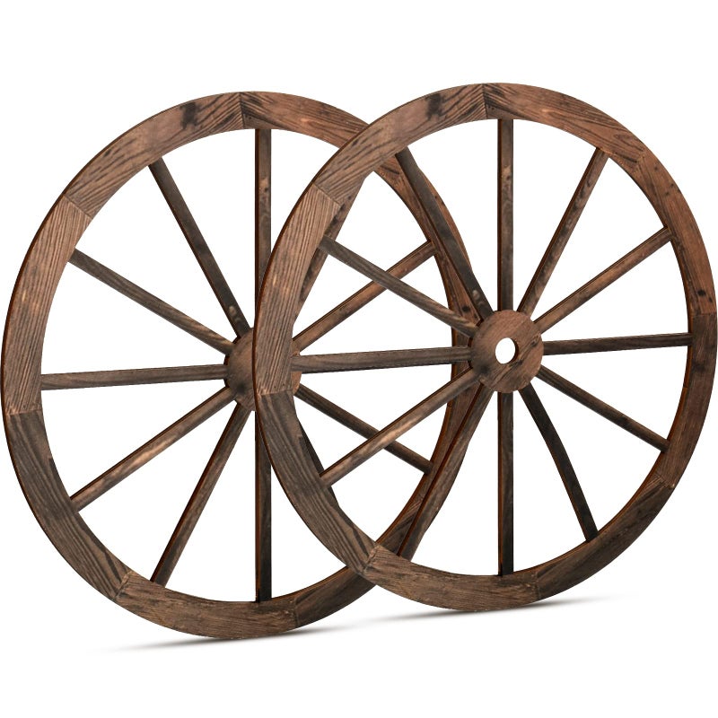 2 Pcs Wagon Wheel Decor Wooden Western Cowboy Party Decorations Vintage Rustic Wagon Wheel Wood Cartwheel Decor for Bar Garage Indoor Outdoor Brown12 Inch