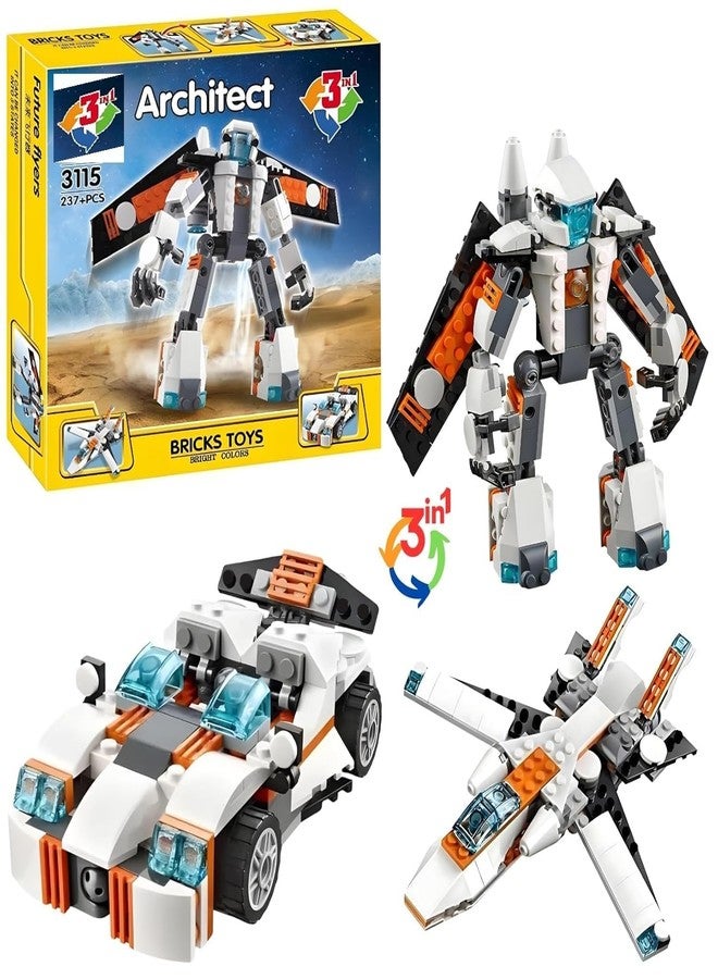 Galaxy Hi-Tech 3 in 1 Architect Brick Toys 237+ Pieces Building Block - Space Astronaut Theme Blocks and Bricks - Robot, car, Aircraft Educational Engineering Construction Learning Toy for Kids - Image 1