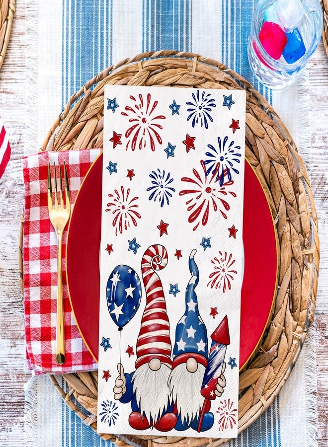 80 Pcs Patriotic Guest Napkins Red Blue Gnome Firework Disposable Paper Napkins 4th of July Hand Towel for Independence Day 250th Anniversary Bathroom Party Supplies - Image 3