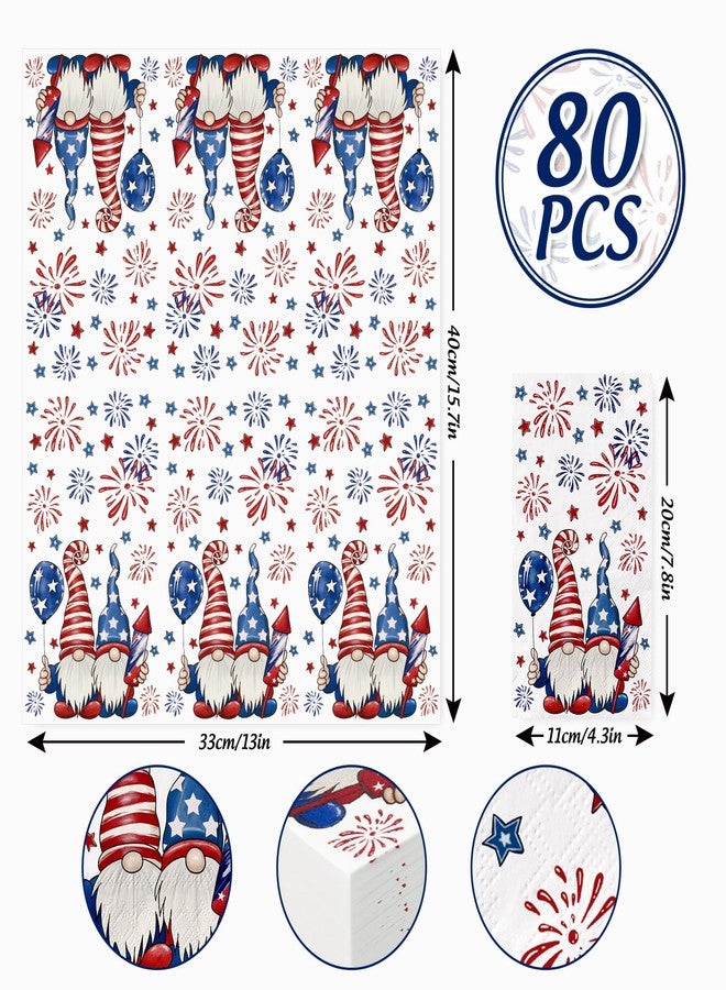 80 Pcs Patriotic Guest Napkins Red Blue Gnome Firework Disposable Paper Napkins 4th of July Hand Towel for Independence Day 250th Anniversary Bathroom Party Supplies - Image 2