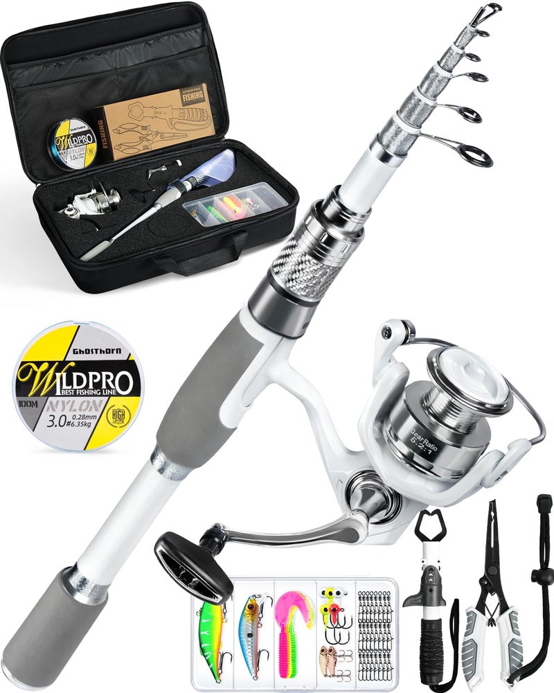 Ghosthorn Fishing Rod and Reel Combo Carbon Fiber Telescopic Fishing Pole Carrier Bag Portable Kit Saltwater Freshwater(Fishing kit with plier&Lip Gripper, 1.8m 6ft) - Image 1