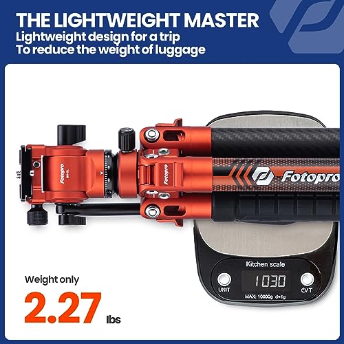 Fotopro Carbon Fiber Travel Tripod 22lbs Ultralight 64 Inch Portable Compact Travel Video Tripod for Camera DSLR Load up to 22lbs XAircross 3 Lite Video Orange - Image 3