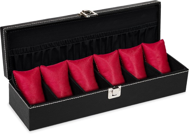 STORESHINE Men's and Women's Leatherette Watch organizer holder Case for 6 Watches, Removable Watch Pillows, Watch Box Holder, Gift for Loved Ones (Black::Maroon) - Image 3