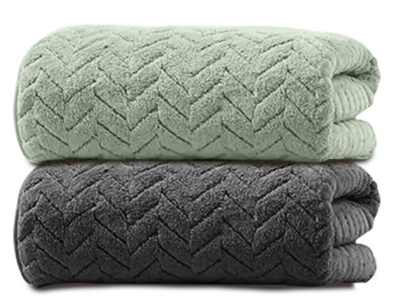 MAXOSHINE Microfiber Towels for Bath Large Size-Super Soft Coral Fleece Bathing Towel with Hook Quick Dry Super Absorbent-Bath Towel for Men and Women-70x140 cm 350 GSM (Green/Grey, Pack of 2) - Image 1